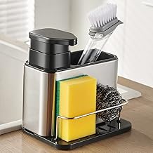 Dish Soap Dispenser 3-in-1 Sponge Holder for Kitchen Sink Stainless Steel, Rustproof
