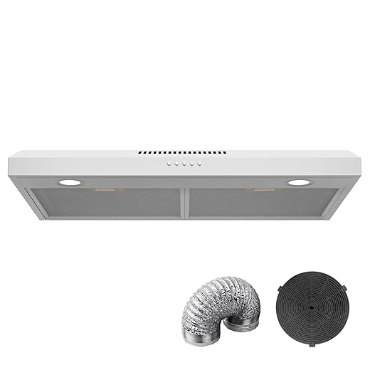 30 Inch Range Hood Under Cabinet Oven Vent Hood, Ducted/Ductless Convertible Kitchen Extractor, Stainless Steel Stove Exhaust Fan, Charcoal Filter and Exhaust Pipe Included