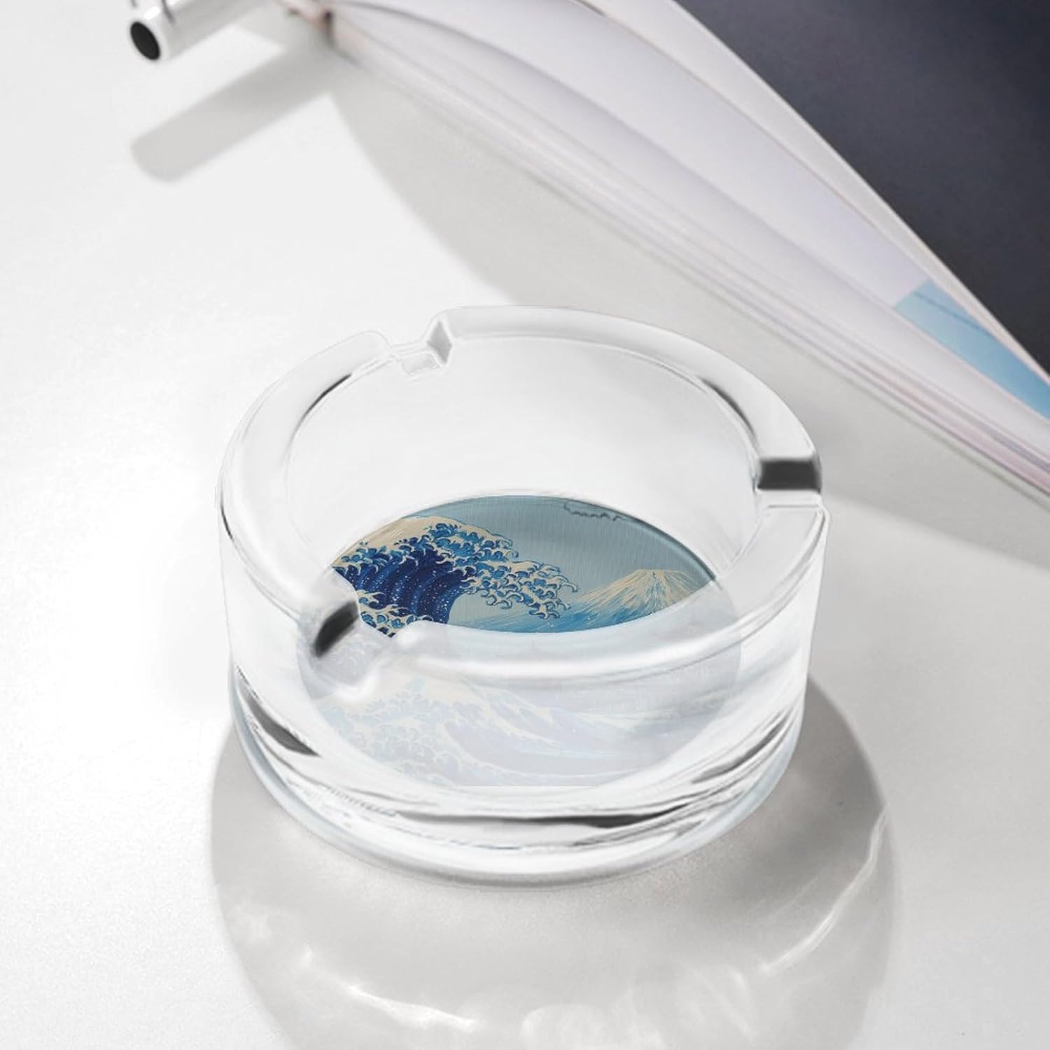 Kanagawa Wave Mount Fuji Japanese Glass Ashtray for Cigarettes Home Office image 5