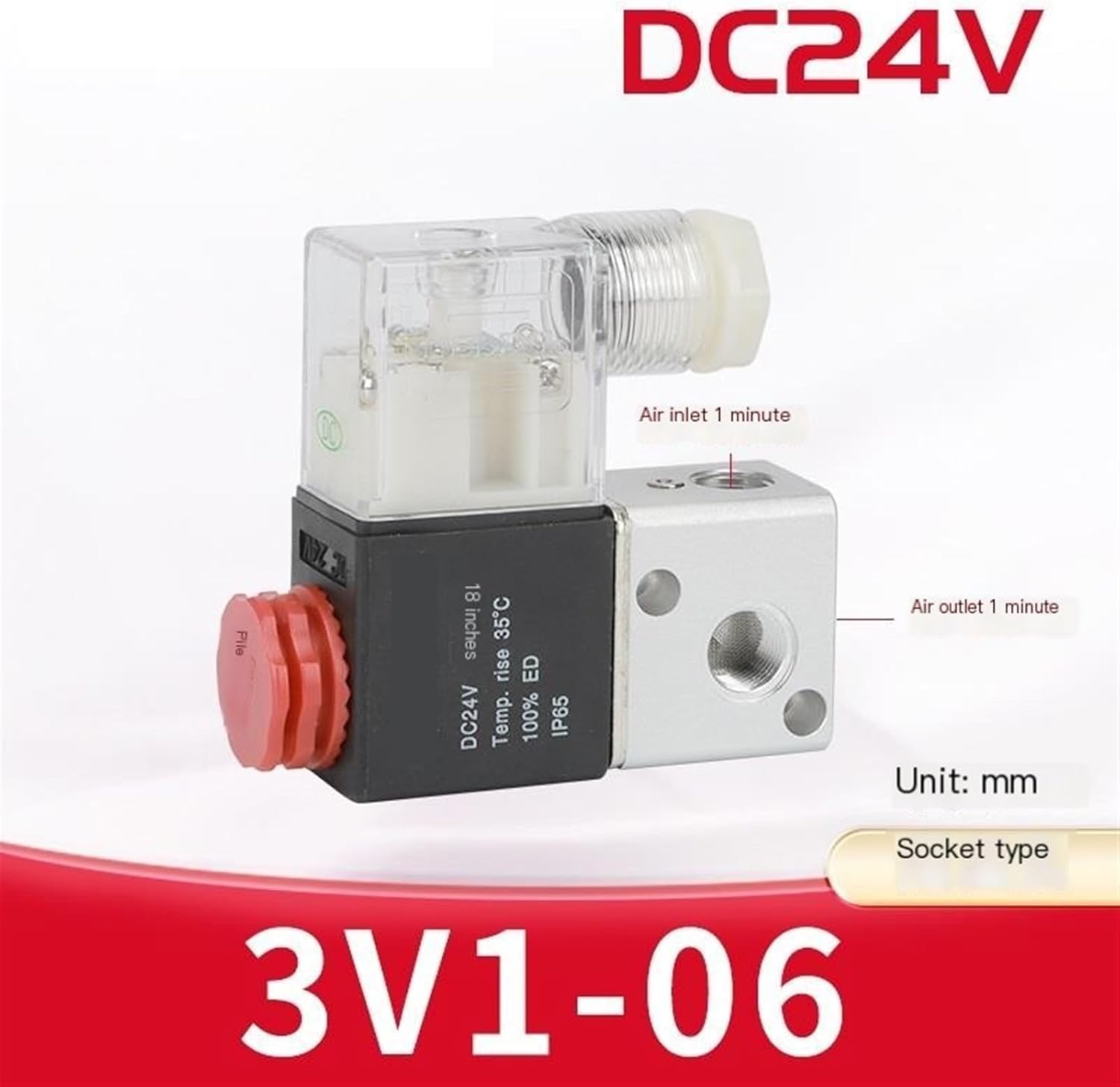 Pneumatic Solenoid Valve 12V 24V 220V 1/4" 2 Way Two Position Normally Closed Control Valve 220V One in and One out 2V025-08(3V1-06 DC24V)