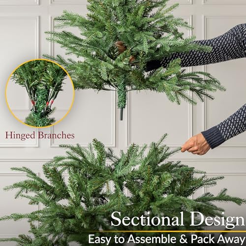 Christow Artificial Christmas Tree 8ft, Realistic Nordmann Fir with Lifelike PE & PVC Tips, Rustic Woodland Shape, Hinged Branches, Twist-Lock Poles, Green Metal Stand for Easy Display, 240cm x 145cm - Image 3