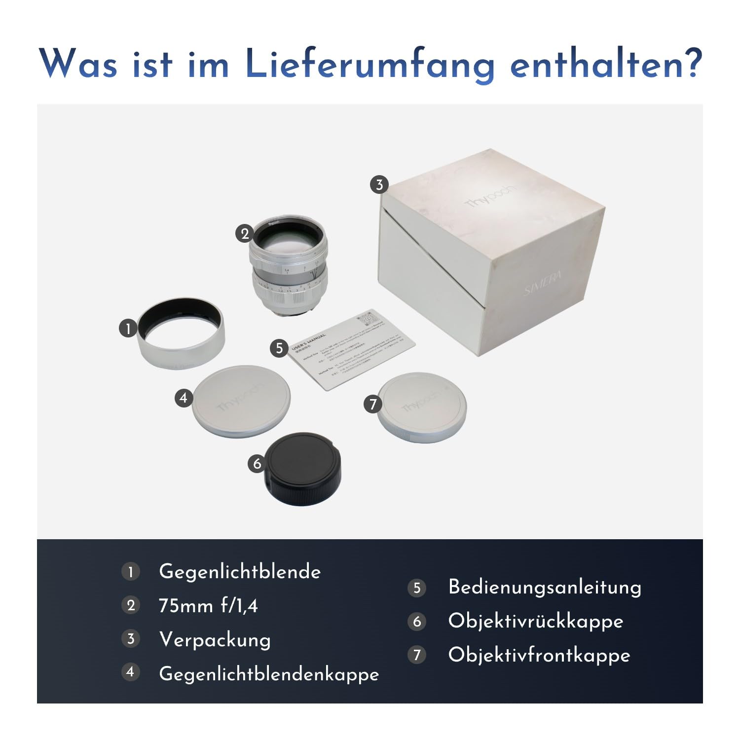 Thypoch Simera 75mm F1.4 M Mount Objektiv für Leica Kameras, MF Vollformat Festbrennweite mit Leica M-Mount Objektiv kompatibel M2 M4 M6 M9 M9-P M 240 M-P 240 M 262 M10-P M10-R M11 Silber