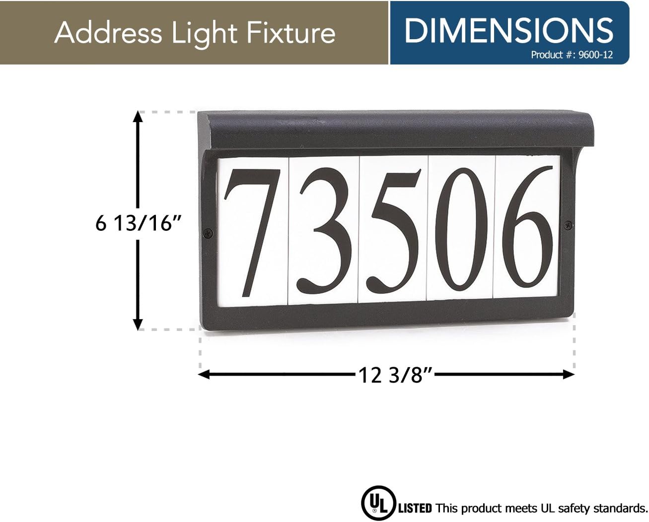 Generation Lighting 9600-12 Address Light Fixture, Black Finish, 1-Light, cETL Listed, Safety Rated for Wet Locations, Aluminum Construction, All Mounting Hardware Included