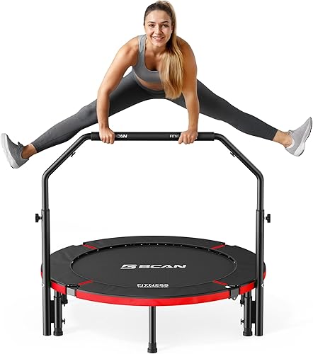Miniatura 12 de BCAN 40/48" Foldable Mini Trampoline Max Load 330lbs/440lbs, Fitness Rebounder with Adjustable Foam Handle, Exercise Trampoline for Adults