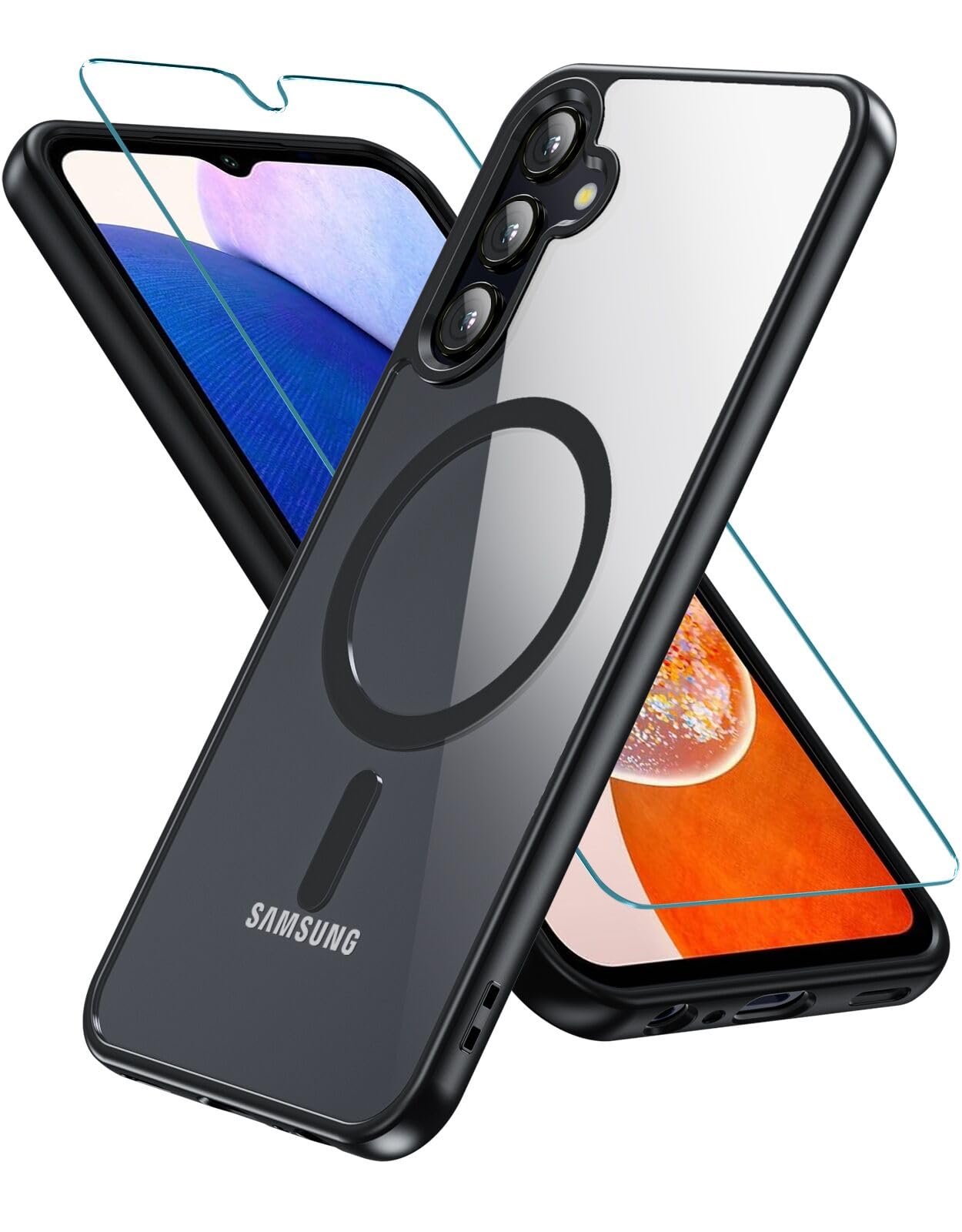 RC1WD Magnetic Case for Samsung Galaxy A15, Samsung A15 5G Case with Screen Protector, [Military-Grade Drop Protection] Transparent Back Protective