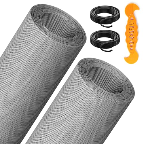 2PACK MAGZO Window&Door Screen Replacement Kit, 48''W x 99''L, with Retainer Spline (Total 65.6 FT) and Press-Fit Roller Tool, Scratch-Proof Polyester, Mesh Roll Repair for Patio, Pet Friendly, Grey
