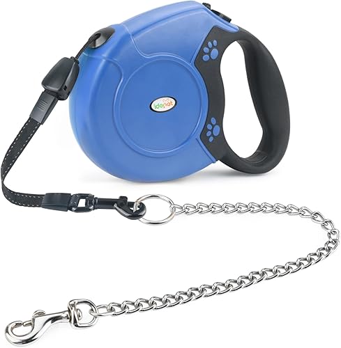 Miniatura 14 de Idepet Correa retráctil resistente para perros pequeños y medianos, cadena de acero antimasticación de 360 grados sin enredos, sistema de bloqueo y