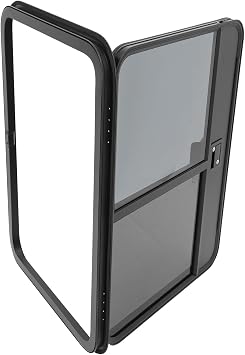RV Entry Door 28"x38", Left Driver Side Black Aluminum Alloy Teardrop Trailer Door with Tempered Glass, Weatherproof Replacement Entrance Door for Motorhome Left Driver Side