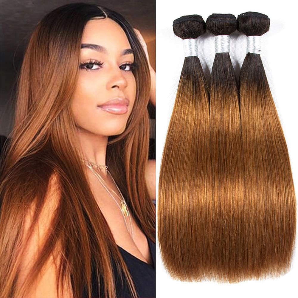 Cheveux Vierges SS Ombre 7 A + + de qualité 30,5–66 cm tissage droit et sans partie dentelle fermeture frontal (Lot de 4, # 1B- # 4- # 30)