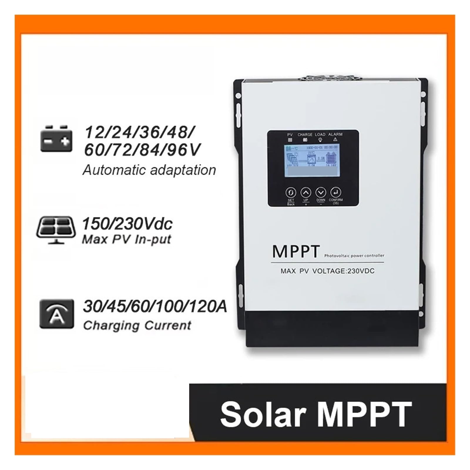150VDC Inteligentny regulator ładowania solarnego MPPT | Zapewnia czytelny ekran LCD, automatyczna regulacja; do systemów solarnych z bateriami LiFePO4 i litowymi.