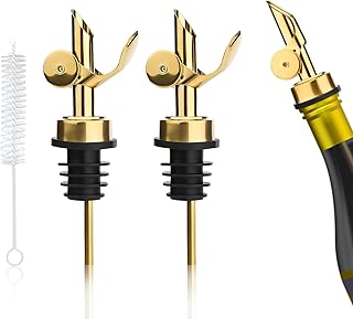 Liquor Bottle Pourers, 3pcs Weighted Stainless Steel Pour Spouts for Bottles Spout Dispenser Self Closing Liquor Pour Spouts Set with Cleaning Brush for Alcohol Olive Oil Liquid Vinegar(Gold)