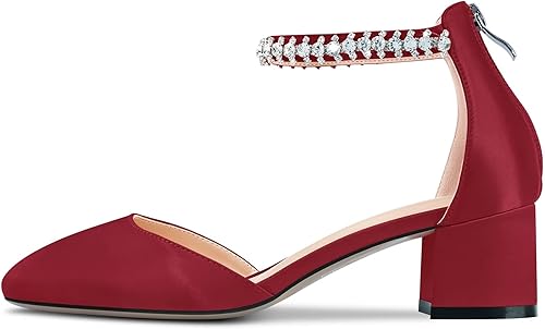 Miniatura 2 de Castamere Zapatos de tacón medio con punta cuadrada para mujer, con correa al tobillo, cristal de diamante, para boda, fiesta, sexy, de 2.0 pulgadas