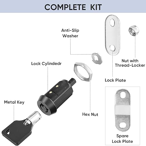 Miniatura 5 de PTEROMY Paquete de 2 cerraduras de gabinete con llaves, cerradura tubular de leva resistente de 1-18 pulgadas para cerraduras de almacenamiento de