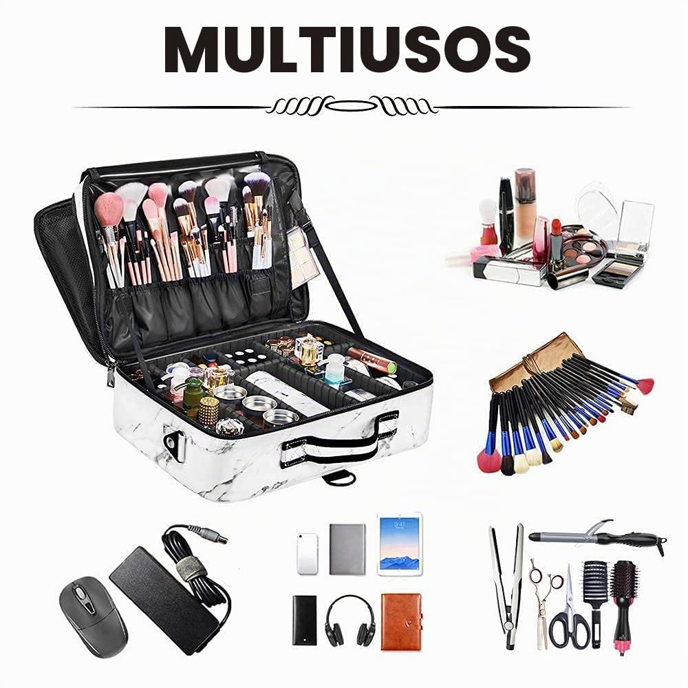 Makeup Bag, 3 Capas Organizador de Maquillaje, Neceser Viaje Mujer Kit de Maquillaje Resistente al Agua, Estuche de Maleta Maquillaje Profesionalcon Divisores y Correas Ajustables, 16''