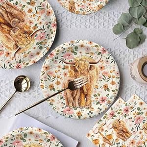 Highland Cow Party Plates Napkins, Boho Floral Highland Cow Baby Shower Decorations for 24 Guests, Disposable Tableware for Farmhouse Theme Birthday Party Supplies Highland Cow Party Plates Napkins Boho Floral Highland Cow Baby Shower Decorations for 24 Guests Disposable Tableware for Farmhouse Theme Birthday Party Supplies