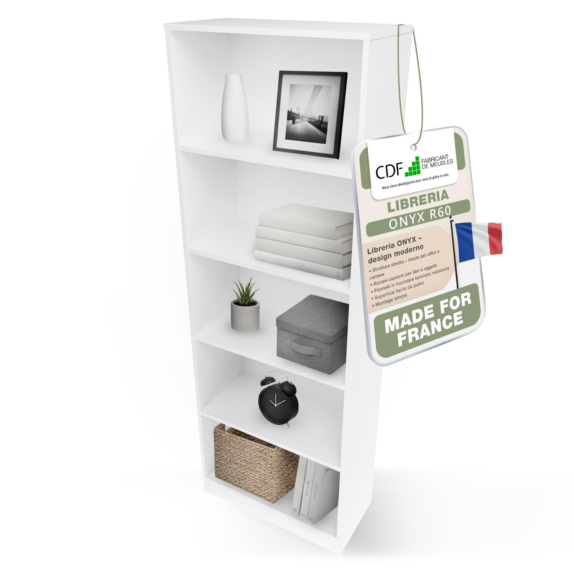 CDF Bibliothèque Ouverte Meuble à Case de Rangement avec Compartiments Colonne pour Bureau Salle à Manger Home Office Salon Livres Dossiers Décoration Chambre Modern Vertical - Blanc 60 cm