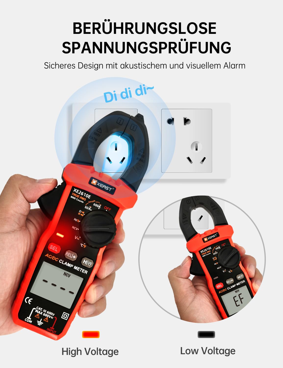Inrush Digital Zangenmessgerät, TRMS Multimeter 6000 Zählungen, Auto-Ranging, misst AC/DC Strom, Spannung, Kapazität, NCV, Frequenz, Live Wire, Widerstand, Diode, Durchgang – AC/DC Stromzange