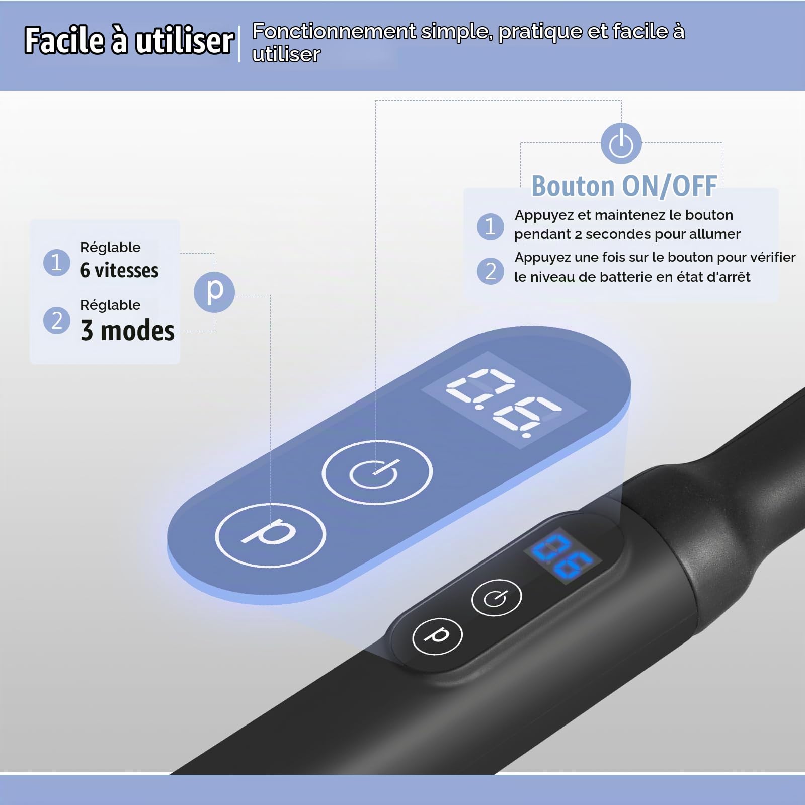 BIBIRE Pistolet de Massage Musculaire avec poignée étendue, Masseurs Électriques Portables Masseur des Tissus Profonds, 4 Têtes de Massage et l'Écran LCD Pour Soulager Douleurs et Raideurs Musculaires