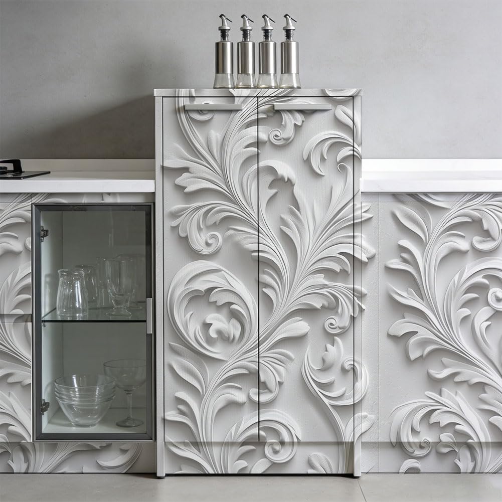 2 pezzi bianco goffrato motivi rimovibili Frigorifero Wraps, autoadesivo Frigorifero Porta Murale Frigorifero Congelatori Pannello Adesivo per Cucina Bar Decor 41,5 x 200 cm
