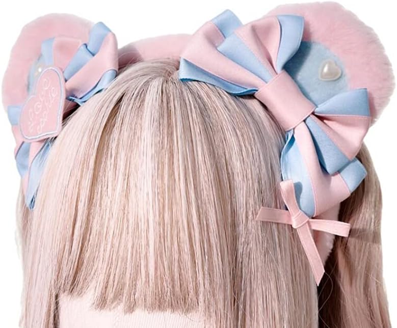 もこもこ耳 カチューシャ くま 蝶結び 可愛い 髪飾り スウィート ゴスロリ ヘアアクセサリー リボン 超キュート お