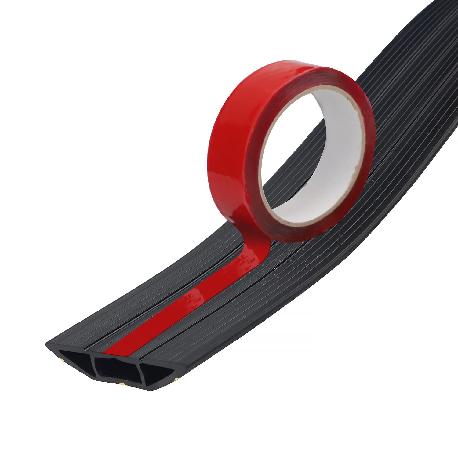 CPROSP Copertura Cavi a Pavimento, Canalina Calpestabile, 200 cm x 8,3 cm, 3 Canali, con Nastro Adesivo 500 x 3 cm Biadesivo