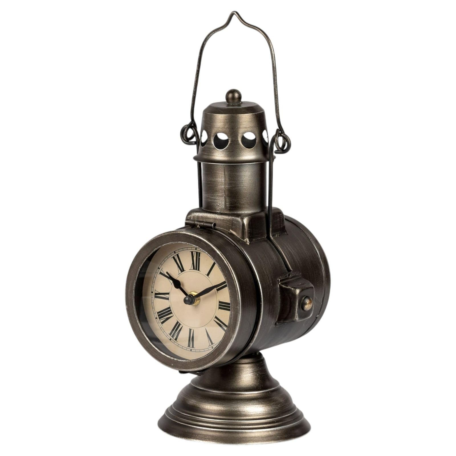 formano Metall Standuhr Vintage im Grubenlampen Design Tischuhr 32 cm im Industrial Stil, Quarz Laufwerk Batteriebetrieb (1x AA), Retro Deko Uhr für Wohnzimmer, Büro & Regal