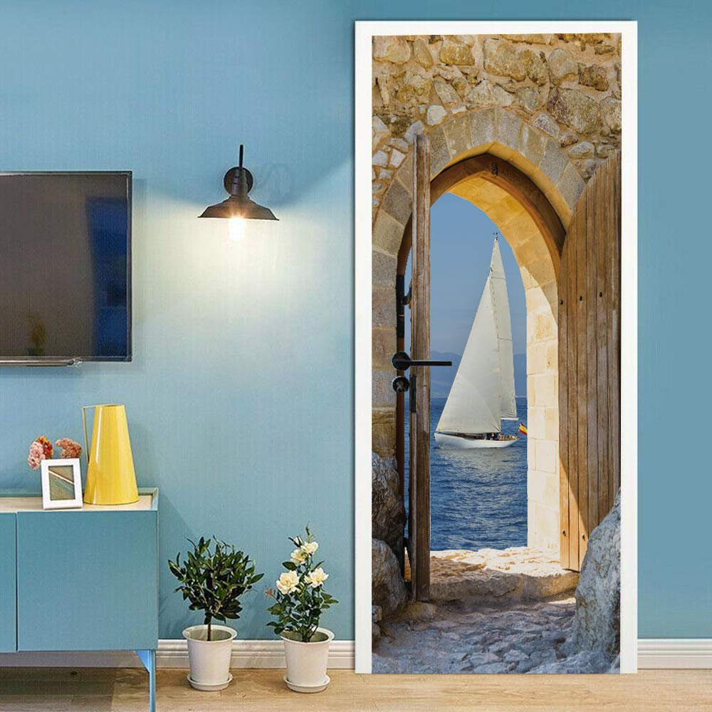 Autocollants escaliers et portes amovibles imperméables effet arches de mer