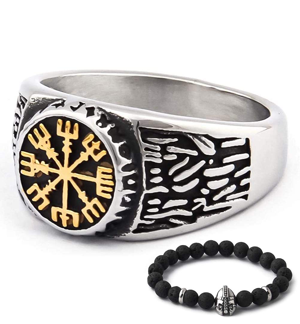 BAVIPOWERViking Vegvisir Nordic Compass Valknut Odin Symbol Rune Celtic Knot Stainless Steel Ring Powerful Guidance Pagan Jewelry