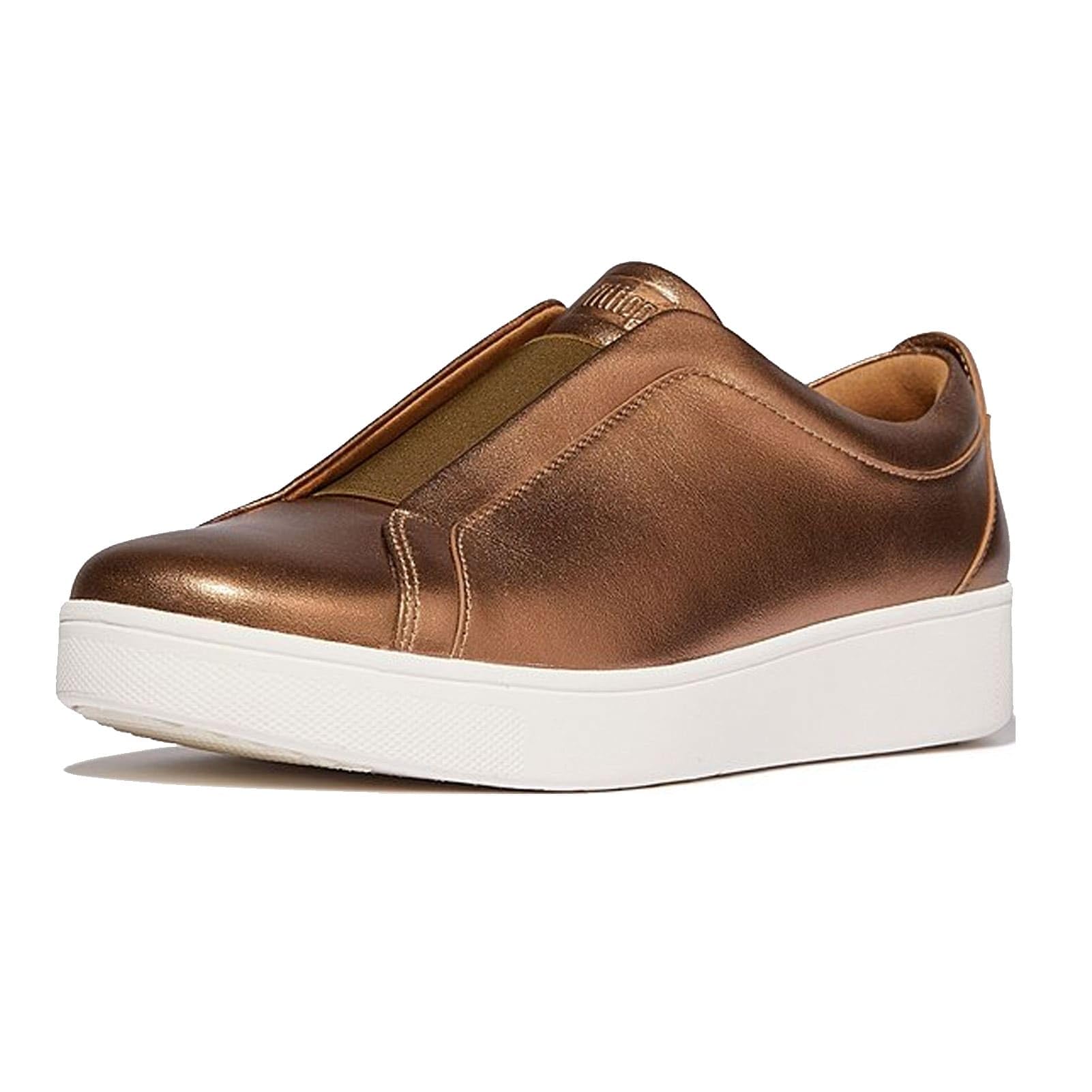 FitFlop Womens Rally Elastic Metallic Leather Slip-on Sneakers