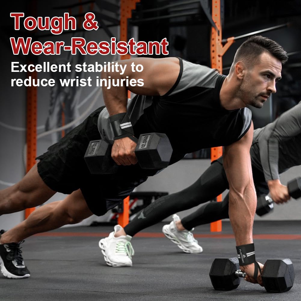 flintronic Fasce Polsi Sollevamento Pesi Cinghie, Polsiere per Fitness, con Anello per Pollice, Elasticità Cinturino di Supporto per Il Polso, per Powerlifting, Bodybuilding & Allenamenti di Forza