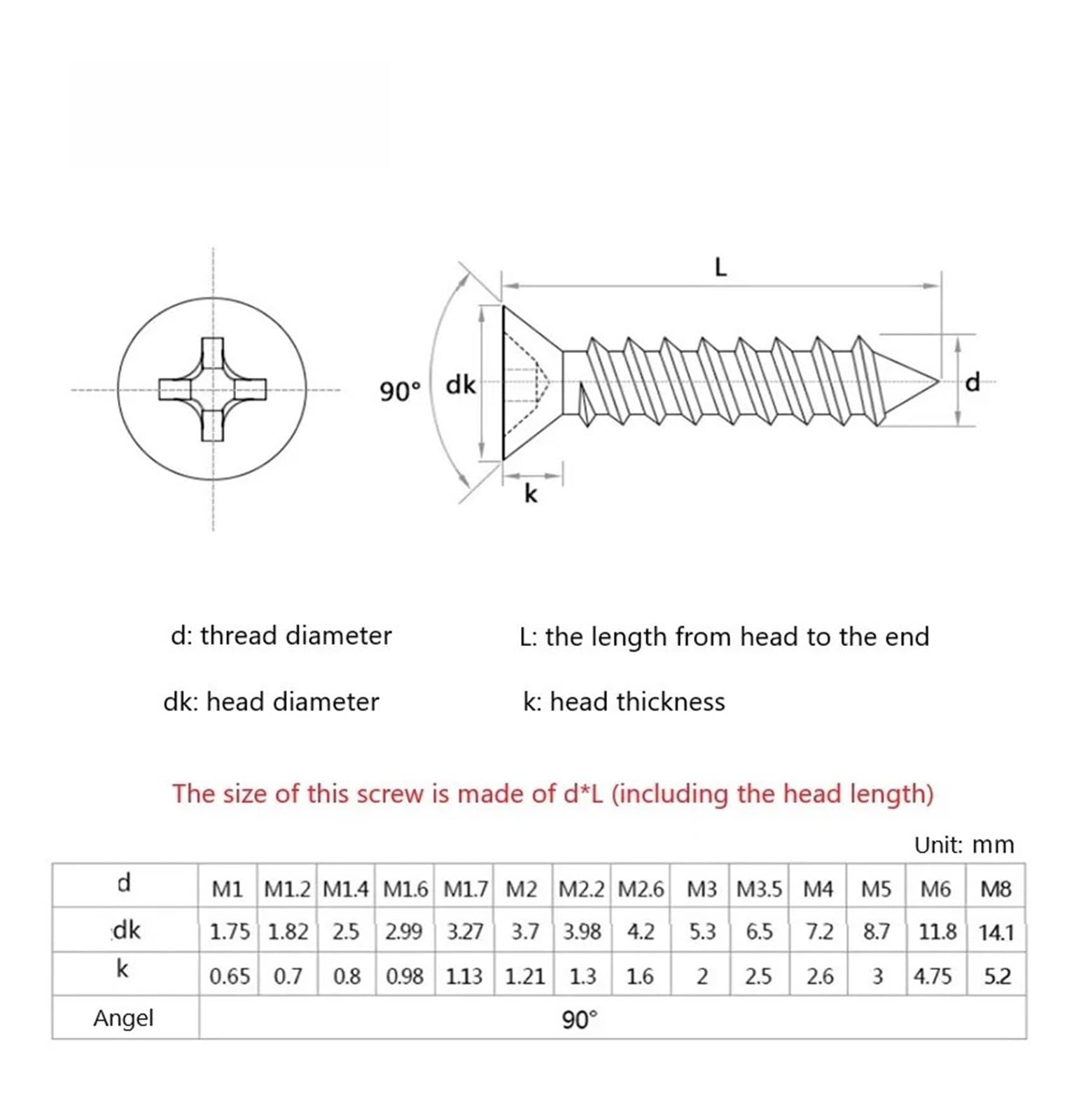 Tornillos Tornillos autorroscantes Tornillo de ace Tornillos autorroscantes de cabeza plana con ranura en M2 M2.2 M2.6 Pernos for máquina de acero inoxidable 304 de 3, 4, 5, 6, 8, 10, 12, 16 y 20 mm(M