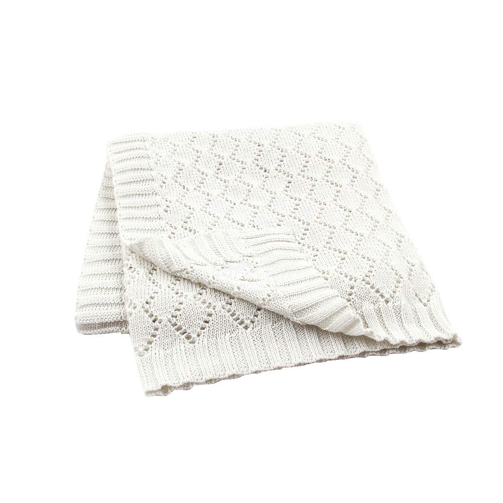 Odot Baby Soft Knit Pure Blanket for Boys and Girls, Toddler Warm Swaddle Sleeping Square Throw Blankets Knitted Unisex Patterns Pram Cot Bed Textured Sleep Blanket (80x100cm,Beige)