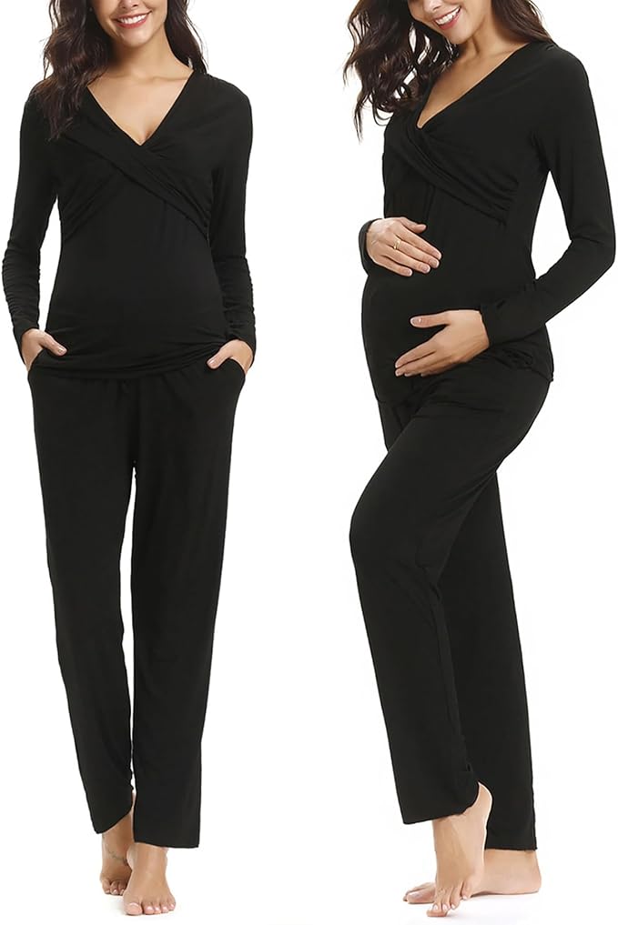 Irdcomps Ensemble de pyjama et loungewear de maternité en coton chaud