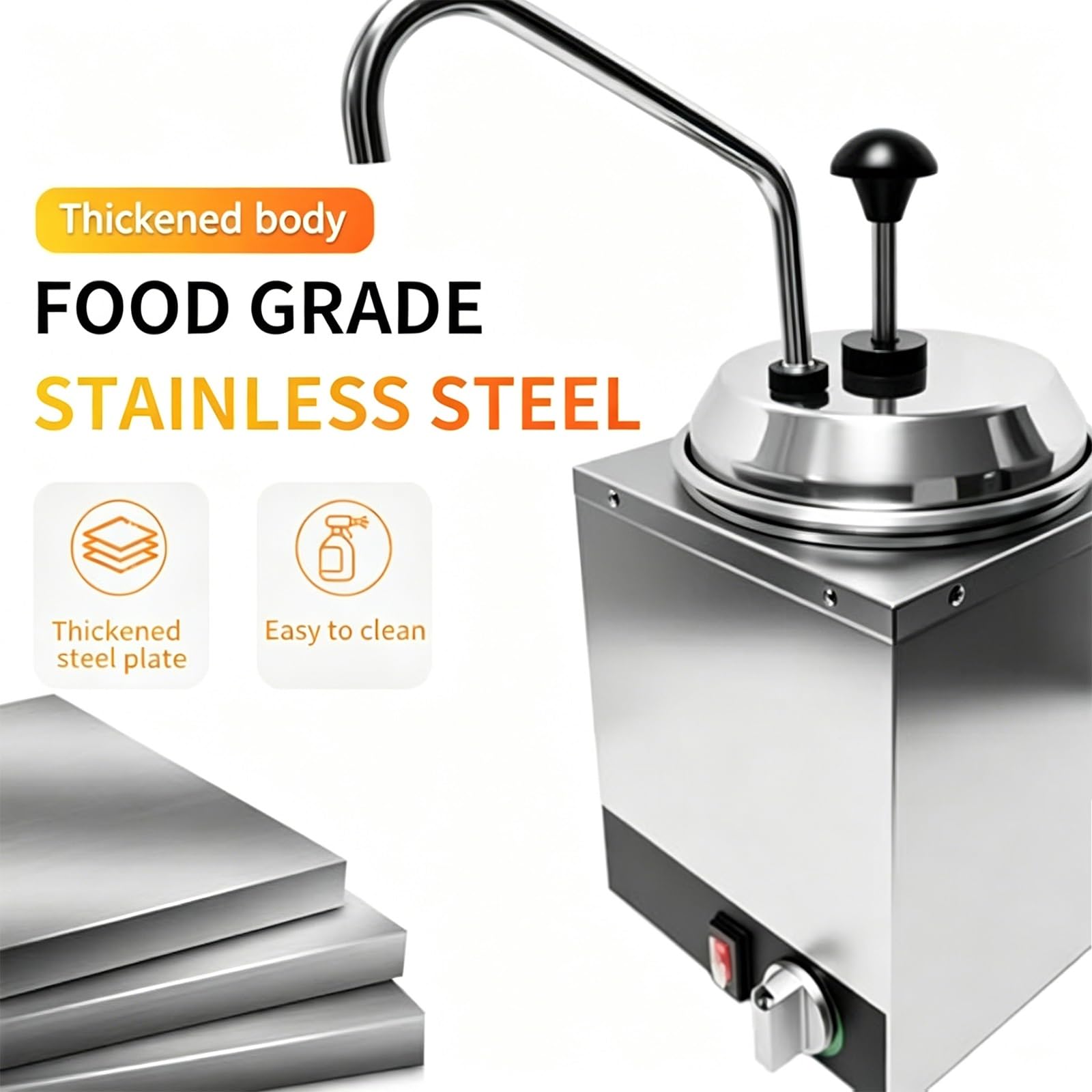 Dispensador Eléctrico Comercial de Calentador de Queso de Acero Inoxidable 304 de 2 Litros, con Bomba, Control Digital de Temperatura for Hot Fudge, Nacho, Mantequilla, Caramelo, Restaurante