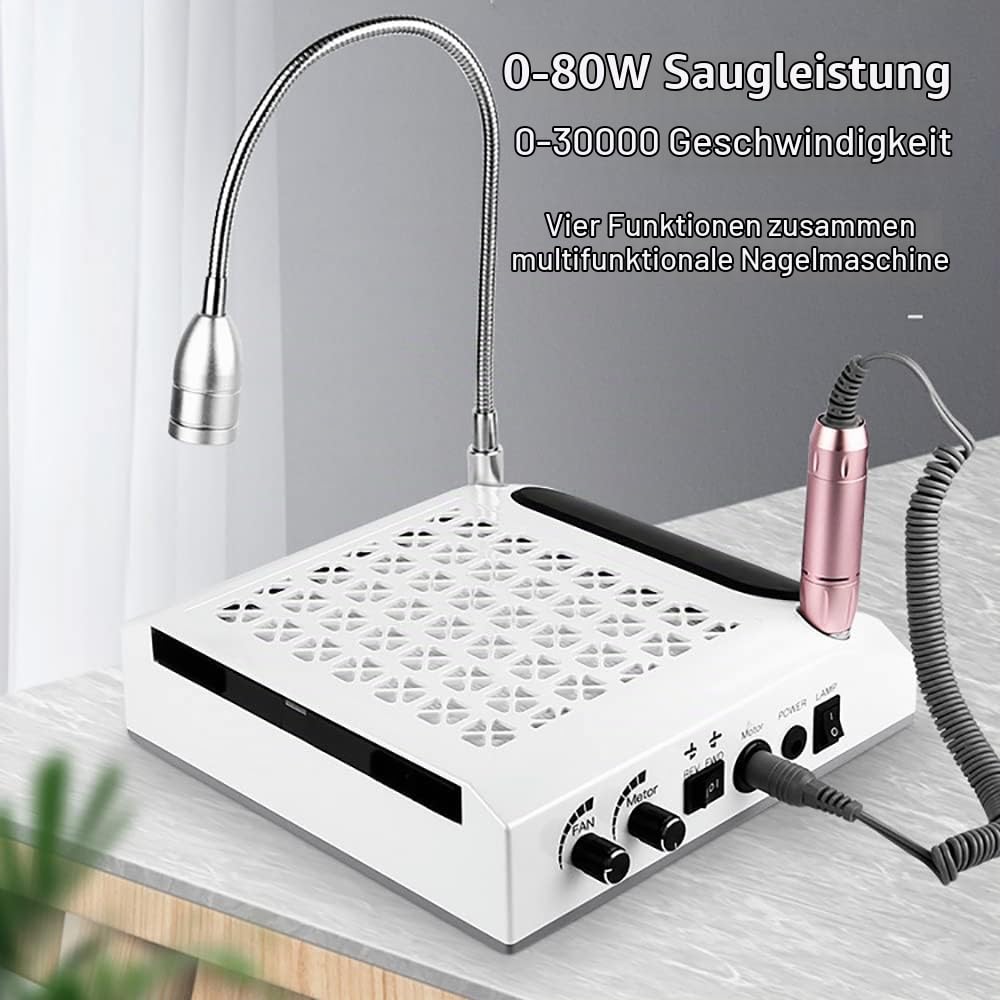 MINRS Nagelstudio Staubabsaugung mit Filter + LED Licht + 6 Nagelbohrer, Nagelstaubsauger, Professionelle Staubabsauger 4300 Umdrehungen pro Minute für Nagelstudio, Salon, Nageldesign
