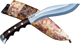 Gurkha Afghan Kukri Knife 2 Fuller Griper On Handle Full Tang 8 IN Fixed Blade Leather Sheath & 2 Small Knives Handmade in Nepal - Gurkha
