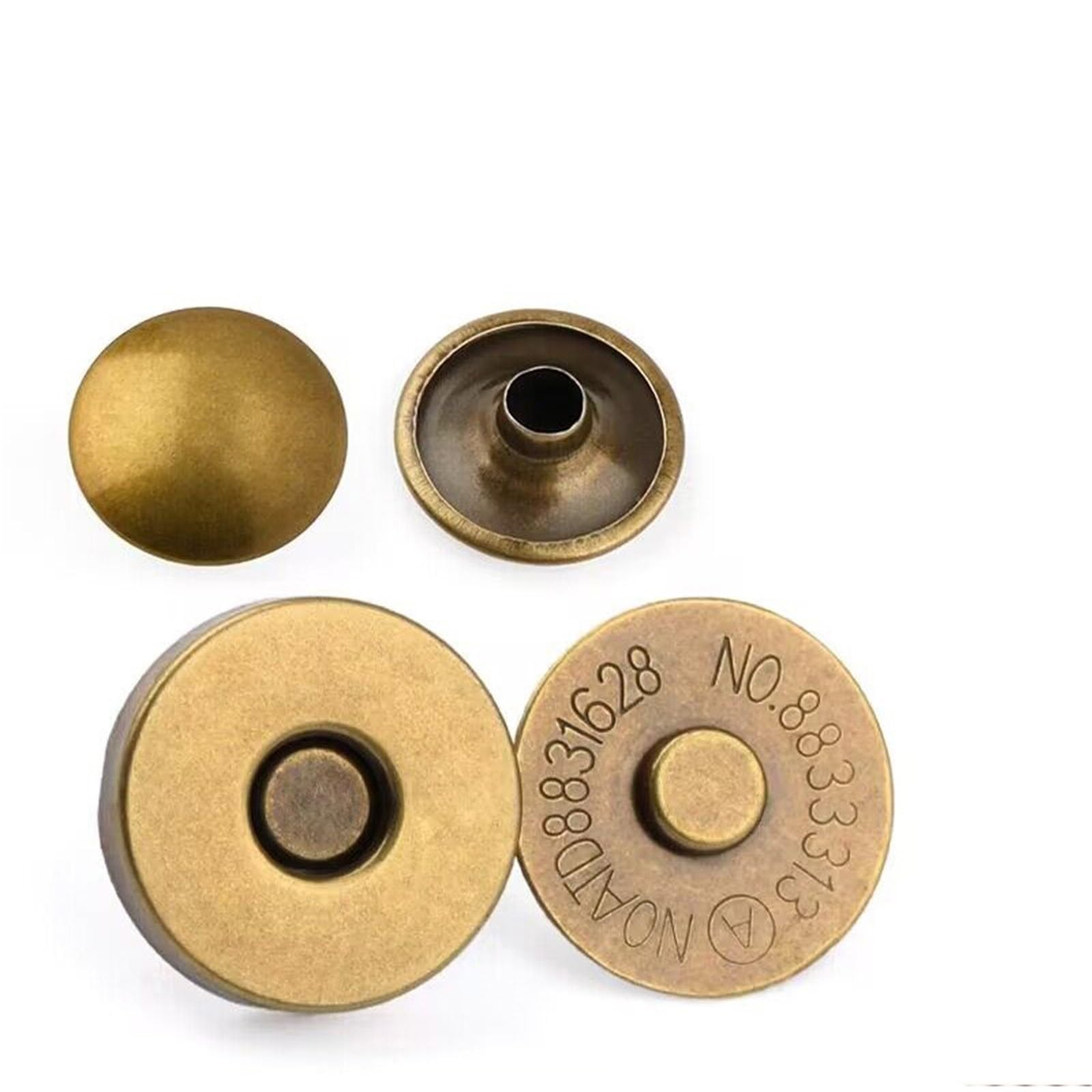 Magnetic Press Studs 10 Sets Metal Double Rivet Magnetic Clasps Buttons Fastener Bag Press Handbag Clothes DIY Accessories(Thick Bronze,18mm)