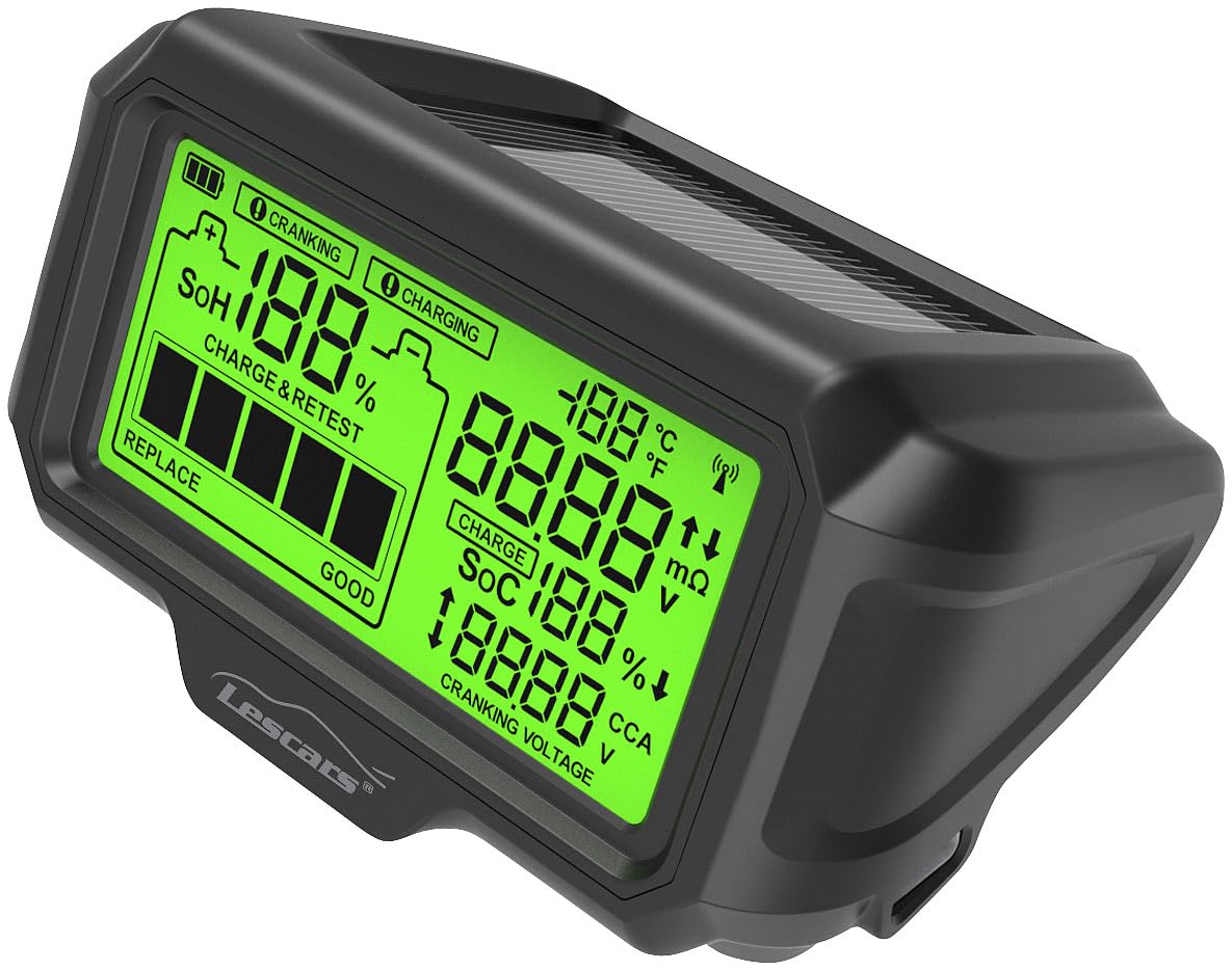 Lescars Batterieüberwachung: Kfz-Batterie-Wächter mit Solar-Funk-Monitor, Alarm, für 12-V-Batterien (Akkuwächter, Batterieanzeige Auto, Car)