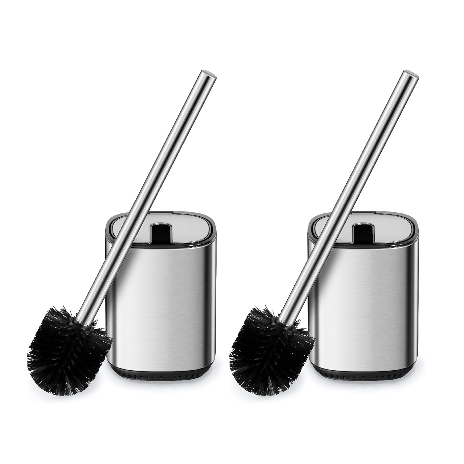 Sleek Toilet Brush Holder Set Toilet Bowl Brush Stainless Steel Automatic Open lid Toilet Bowl Cleaner Brush with Durable Bristle Head Toilet Cleaning Brush for Bathroom (2, Stainless Steel)