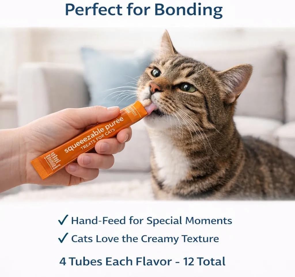 Lickable Cat Treats Squeezable Chicken Puree Tubes (12 x 0.5oz) | Grain Free Creamy Wet Treats for Picky Eaters Kittens Adults High Protein Moisture Rich Food Topper Bonding Snack