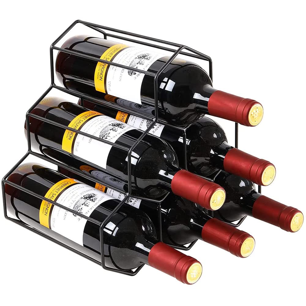 URbazaar Countertop Wine Rack - 6 Bottle Wine Holder for Wine Storage - No Assembly Required - Modern Black Metal Wine Rack - Small Wine Rack and Wine Bottle Holder - Tabletop Wine Rack(Black)