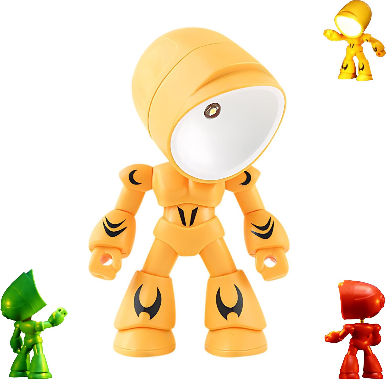 Creative Robot Table Lamp with Battery, Unique Robotic LED Night Light, Articulating Robot Joints (Arms, Head), LED Cartoon Robots Home Decor, Warm Bedroom Bedside Light for Boys and Girls (Yellow)