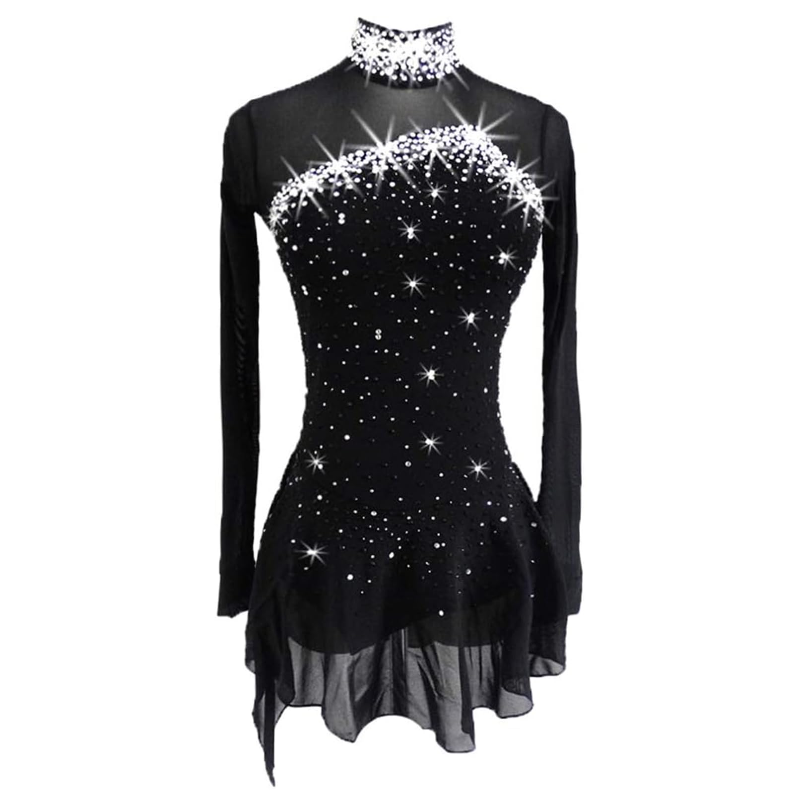 LIUHUO Vestido de patinaje artístico para niñas y mujeres, hecho a mano, con cristales de calidad, manga larga, transpirable
