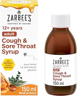Zarbee’s Adult® Cough & Sore Throat Syrup, 150ml, Honey-Based Relief for Dry or Chesty Cough, Soothes Sore Throat, Natural Fruit Flavour, Alcohol Free, No Artificial Colours or Flavours