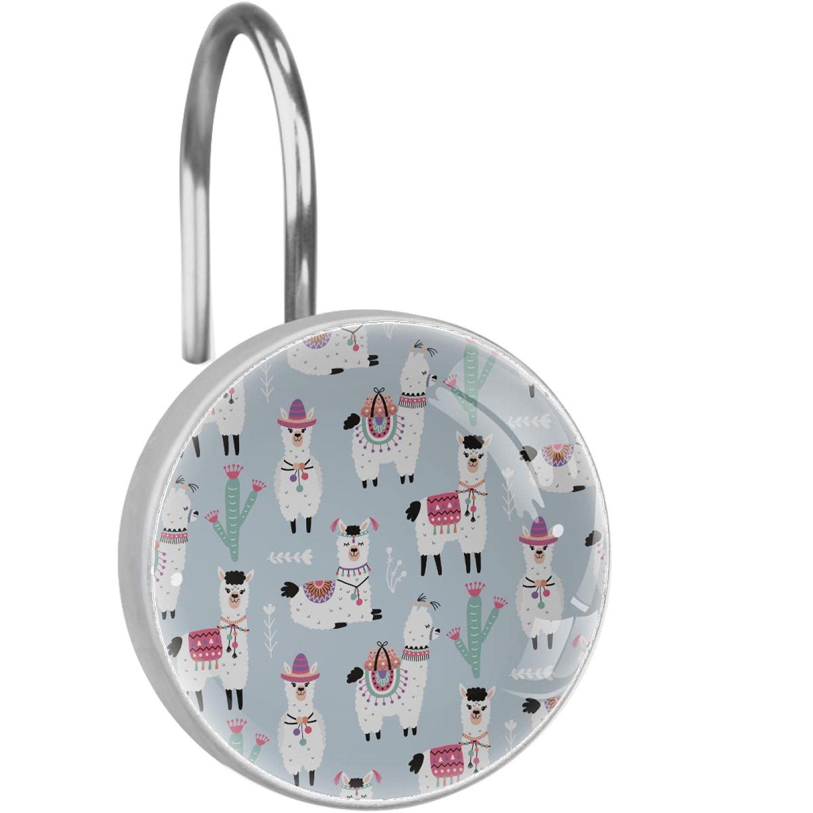 Crochets de rideau de douche alpaga et lama en acier inoxydable pour deco salle de bain enfant Lot de 12