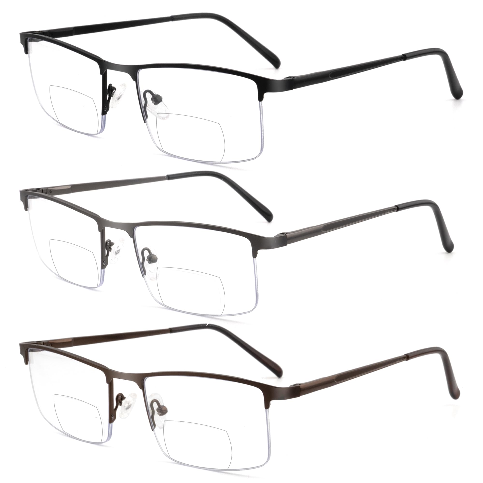 Photo 1 of zooxsky 3 Pack Bifocal Reading Glasses for Men,Lightweight Metal Half Frame Clear Top Bi-focal Readers with Spring Hinge+1.75
