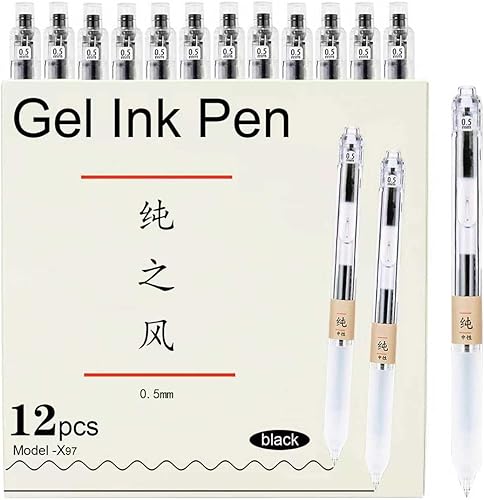 12 bolígrafos de tinta de gel, bolígrafos retráctiles, punta fina de 0.020 in, bolígrafos de gel negro, estilo japonés, escritura suave para la