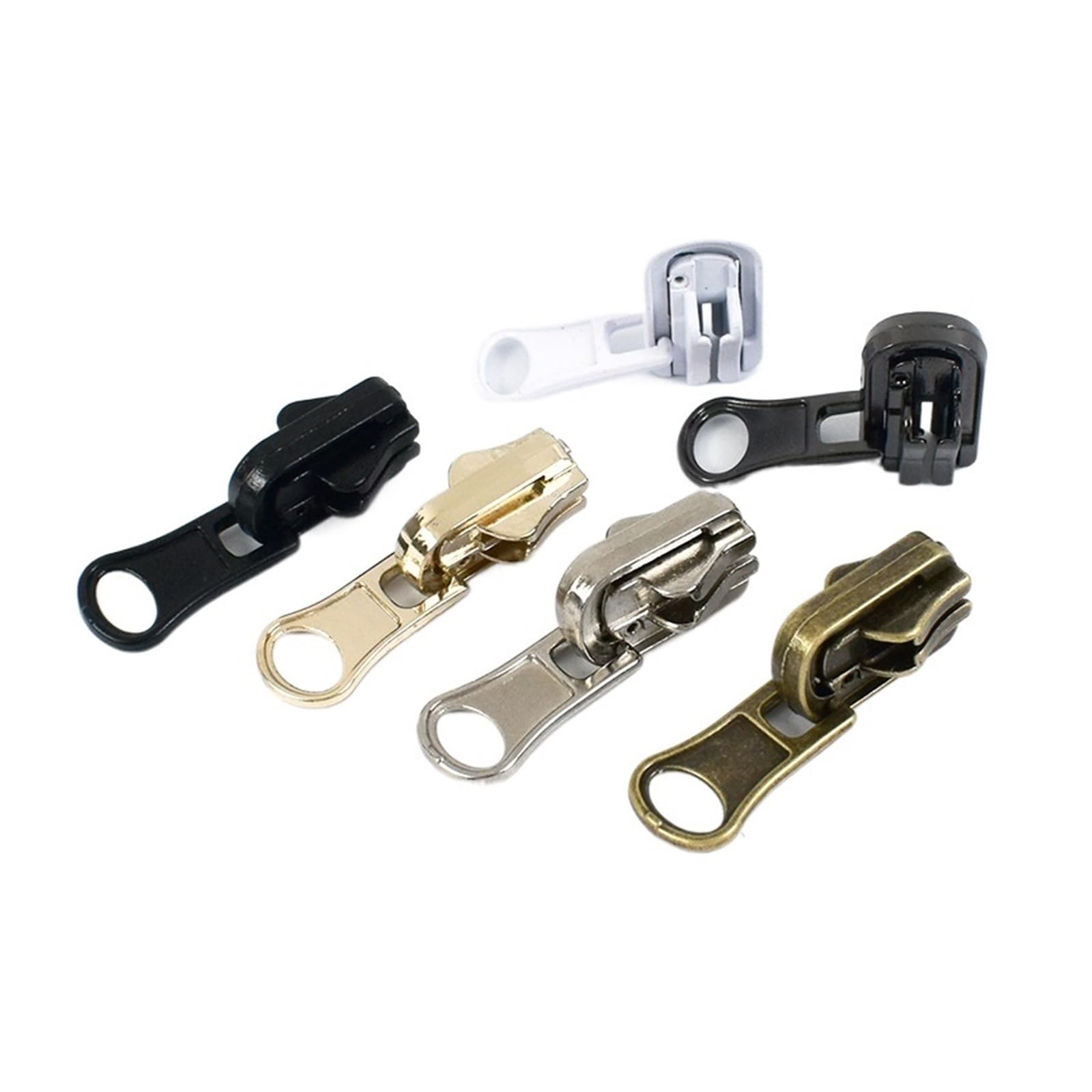 Tirones para deslizamientos de cremallera de metal Deslizadores de cremallera giratorios de doble cara, 5 uds., 3#5#8#, for nailon, Metal, resina, cabeza con cremallera, chaqueta DIY, accesorios de
