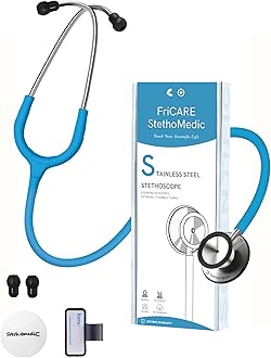 Dual Head Stethoscope for Medicine & Home by FriCARE Lightweight Classic Design Stethoscope for Adults Gift for Nurses Doctor Medical Students, 28" (Sky Blue)