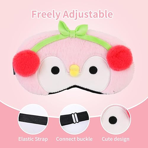 Vista 32 de PERFECTSIGHT Mascarillas para dormir, lindas cubiertas de felpa para dormir, ligeras, ajustables, de piel sintética, para mujeres y hombres
